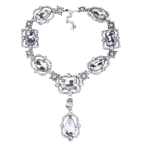 Secret For Longevity Extra Large Victorian Art Deco Antique Retro Vintage Style Silver Tone Clear Rhinestone Chunky Statement Wedding Bridal Prom Drag Queen Pageant Necklace #TOP2