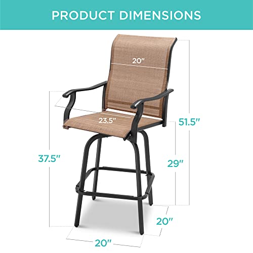 Best Choice Products Set Of 2 Swivel Barstools, Bar Height Outdoor Chairs, 360 Rotating Patio Bar Stools W/All-Weather Mesh, 300Lb Capacity - Tan #TOP2