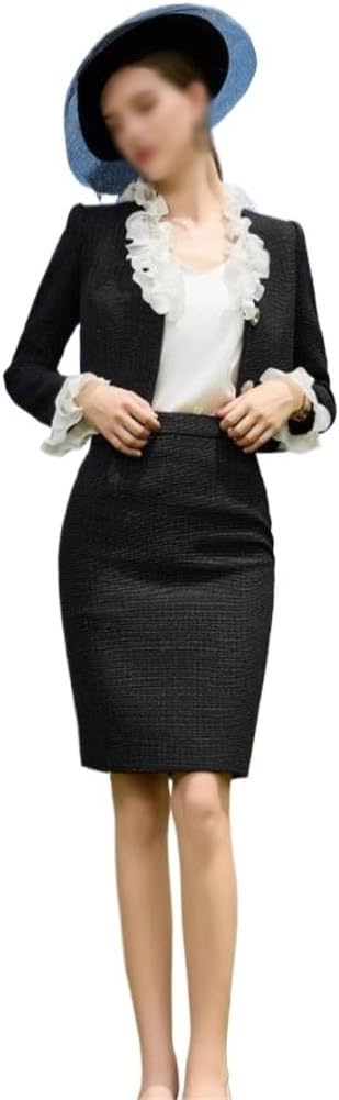 Two Sets of Wooden Ear Formal Dress Small Fragrance Set Skirt Black Spring and Autumn Professional Suit