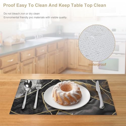 Sets de table antidérapants et lavables en PVC marbre noir x4 - 5
