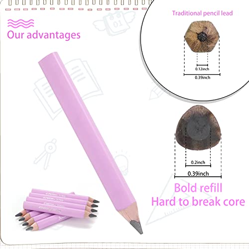 Lápiz triangular grueso 3.5 pulg, 5mm mina, rosa claro x8 miniatura 3