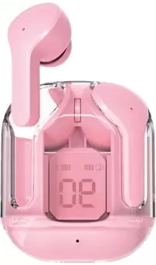New Online Wireless Earbuds with LED Digital Display, Clear Charging Case (Pink)