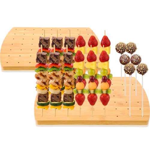 FoldTier 2 Pack Wooden Food Skewer Holder 63 Holes Bamboo