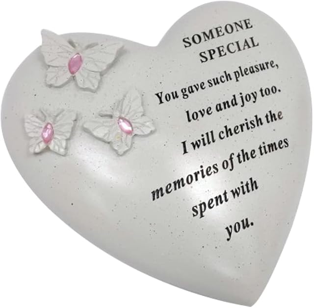 Personalised Grave Ornament/Memorial Plaque with Heart With 3 butterflies & Blue Gems | Graveside Decoration Gift in the Loving Memory of your Loving Deceased Ones (SomeOne Special)