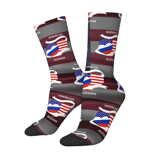 Half Russian Half America Flag Adult Polyester Crew Socks Breathable Moisture-Wicking Athletic Running Gym22