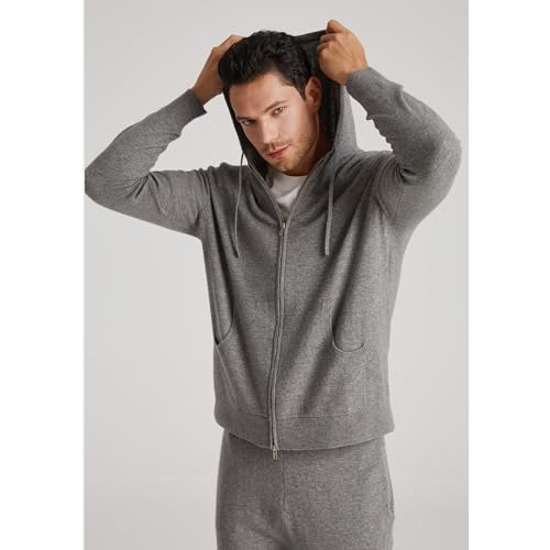 GreenMount Mens Cashmere Hoodie Cardigan with Double-way Zip Soft Warm Jogger Cardigan with Pocket for Men 37.5° Warm3
