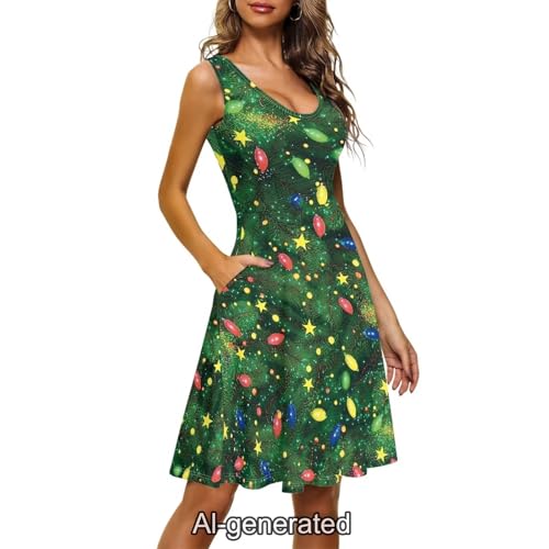 Image of Dreaweet Casual Sleeveless Dresses for Women Girls, Round Neck Tank Dresses with Pockets Summer Sundress Size XS-4XL