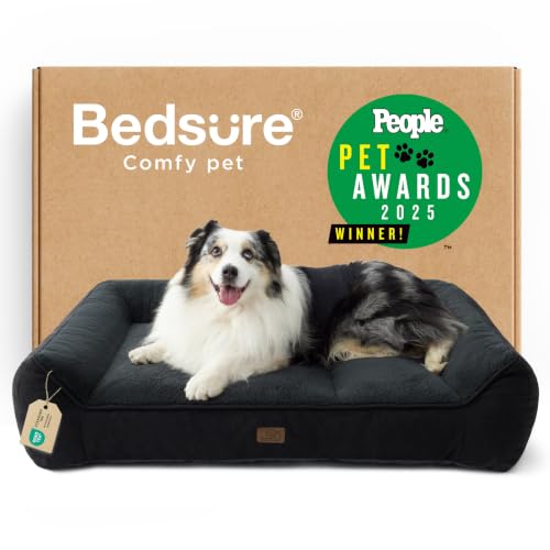 Image of Bedsure SupportMax XL Orthopedic Dog Beds Large Sized Dog - Extra Thick Supportive Dogs Couch with Waterproof Washable Cover, Extra Large Comfort Pet Sofa with Soft Sherpa and Nonskid Bottom, Black