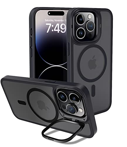 Chitri Compatible With Iphone 14 Pro Case With Ring Stand, Camera Kickstand Magnetic Case, [Compatible With Magsafe] [Military Grade Drop Tested] Shockproof Translucent Matte Protection Case (Black) #TOP5