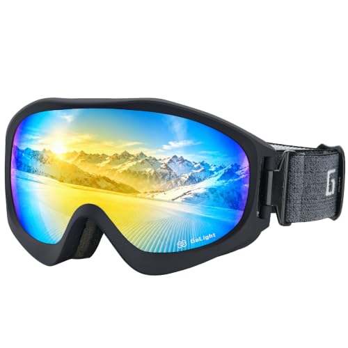 GoLight Spherical REVO Ski Goggles – Simple, Comfortable Snow Goggles with Anti-Fog Double Lens, UV400 Protection, Secure Fit & Adjustable Anti-Slip Strap for Men and Women Skiing or Snowboarding