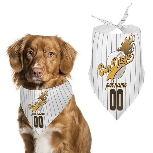 San Diego Dog Bandana Custom Baseball Dog Scarf,Personalized Pet Gifts with Name/Number,Sports Fan Pet Accessories