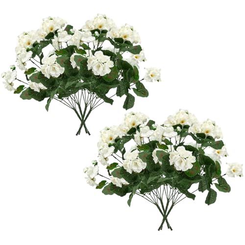 Ngbbby Géraniums artificiels Blancs de 14 Pouces, 8 pièces, en Soie résistante aux UV pour décoration de Table Jardin