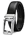 Ratchet Click Belt Custom Fit with Automatic Sliding Buckle in a Gift Box-Men's Comfort Genuine Leather Dress Belt (28" to 42” Waist, Silver Open Buckle W Water Black Cowhide Leather)