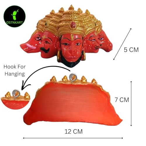 Image of Panchmukhi Hanuman Polyresin Orange, Size-L-12,W-5,H-7 cm for Door Entrance Hanuman ji Murti for House Warming Ceremony,Birthday,Diwali Gift