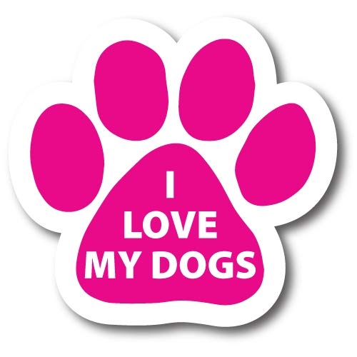 Image of I Love My Dogs Pink Pawprint Car Magnet 5 Inch, Dog Lover Gift