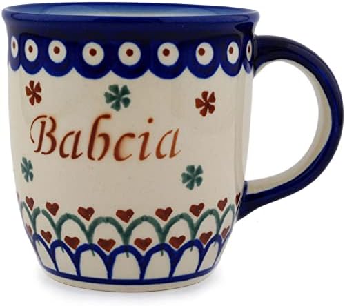 Polish Pottery 11 oz Babcia - Grandma Mug (Hearts And Flowers Theme) + Certificate of Authenticity