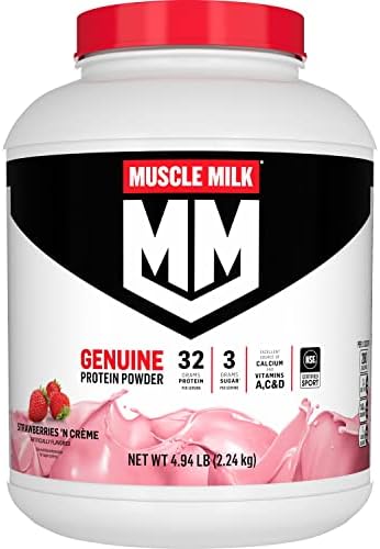 Muscle Milk Genuine Protein Powder, Strawberries 'N Crème, 32g Protein, 5 Pound