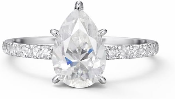 Pear Cut Moissanite Engagement Ring for Women 14k White Gold Pave Band Teardrop Bridal Ring Anniversary Promise Wedding Jewelry Gift for Her