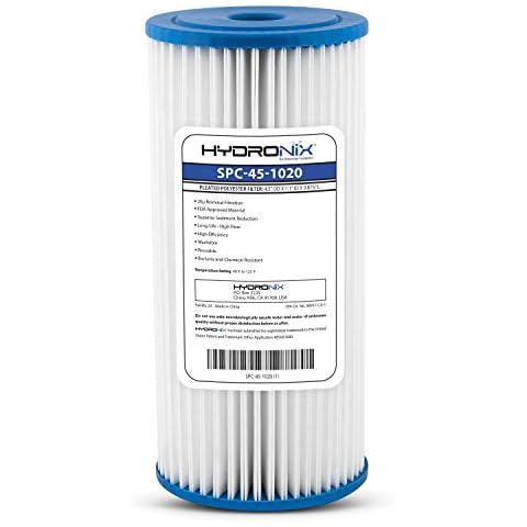 Hydronix SPC-45-1020 Universal Whole House Sediment Pleated Water Filter, Washable and Reusable, 4.5" x 10" - 20 Micron Cover