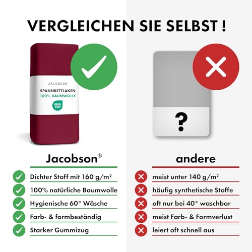 Jacobson Jersey Spannbettlaken Spannbetttuch Baumwolle Bettlaken (140x200-160x200 cm, Bordeaux) – Ansicht 5