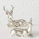 dekofigur hirsch holz  Steinfiguren Giessen REH UND Hirsch LIEGEND Silber antik H10cm und H15cm 2er Set Dekoration Weihnachten Hirsch Hirsche Rehe VON DEKOWELT