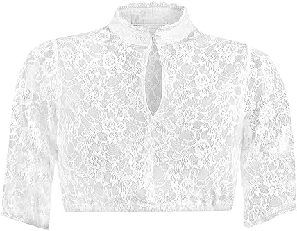 MNSWR Dirndl Bluse Damen Oktoberfest | Spitze Trachtenbluse Kurzarm In Creme