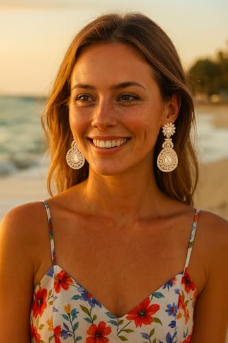 Touchstone Indian Bollywood Bling Perfect Handcrafted Fascinating Floral Designer Jewelry Chandelier Earrings In Gold or White Tone For Women.2