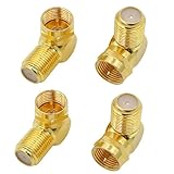 Right Angle Coax Connector, Gold-Plated L Shape F Type Coaxial RG6 Adapter 4-Pack Male to Female 90 Degree Coax Adapter for Coax Cable and Wall Plates
