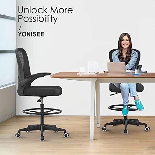 Office Chair, YONISEE Ergonomic Drafting Chair with Adjustable Lumbar Support & Armrests & Footrest, Wide Comfy Seat, Gravity Wheel Painting Stool Chair Tall Office Chair Standing Desk Chair