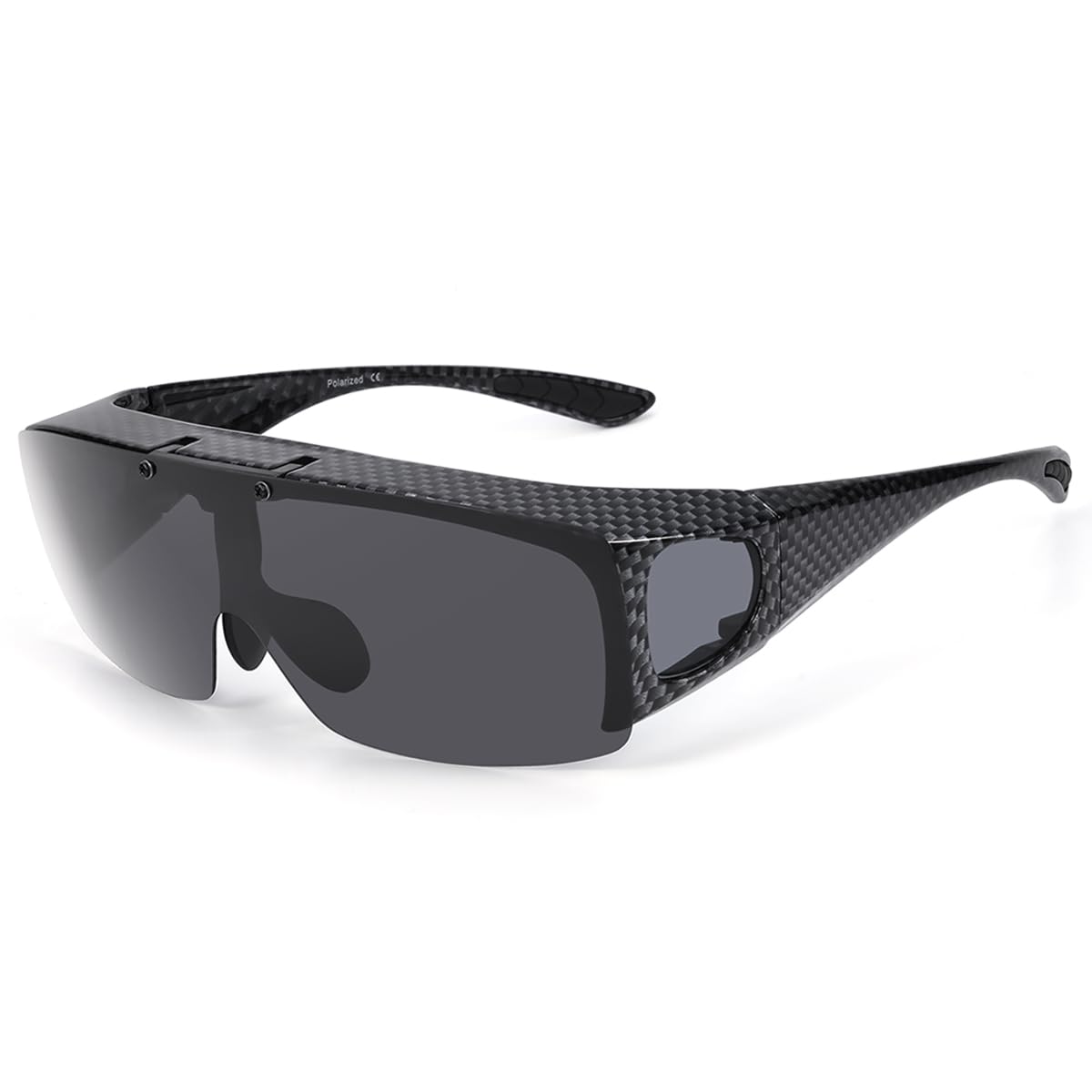 Mens Polarized Flip Up Fitover Sunglasses with Mirrored Lenses