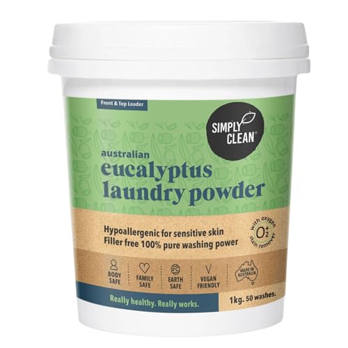 SimplyClean Eucalyptus Laundry Powder - Natural Laundry Detergent for Sensitive Skin - Plant Based - Phosphate Free Concentrated Washing Powder - 50 Washes - 1kg