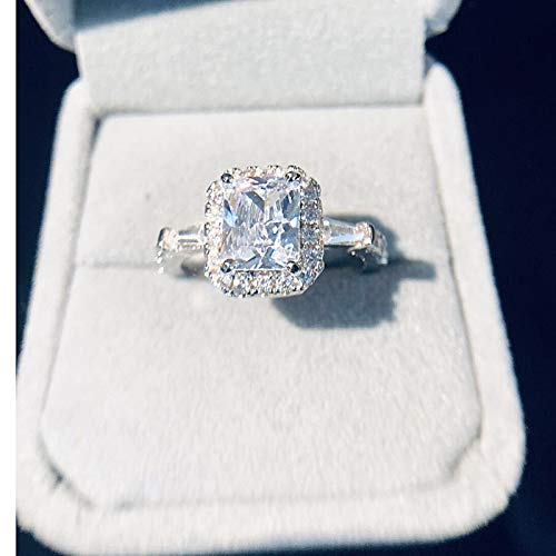 18K White Gold Cushion Cut 3ct CZ Solitaire Engagement Ring Women's Ring 925 Sterling Silver Square Cubic Zirconia Engagement Ring (8)3