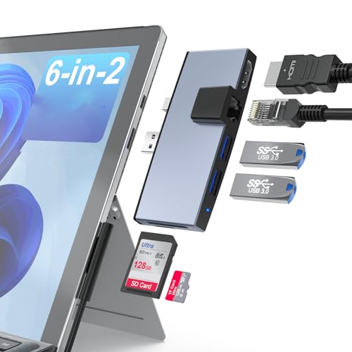 Opluz 6 in 2 Surface Pro 4 5 6 Docking Station, Microsoft Surface Pro Dock Hub for Pro4 Pro5 Pro6, with 100Mbps Ethernet Port,4K HDMI Port, 2 USB 3.0 Ports, SD/TF Card Surface Pro 6/5/4 Adapter