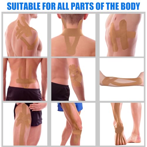 Image of Wide Kinesiology Tape, Waterproof & Breathable, 4in x 5.5yd, Beige | High-Elasticity, Latex Free Cotton, Muscle & Joints Support, Free-Cut for Shoulder, Knee, Fits Sports & Athletic Recovery