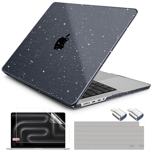 DONGKE Glitter Case for MacBook Pro 16 inch 2026 2025 2024 [M5 M4 Pro/Max Chip] Model A3429 A3428 A3403 A3186, Bling Protective Plastic Hard Shell & Keyboard Cover & Screen Film - Sparkly Black by DONGKE - Used condition - US$6.34