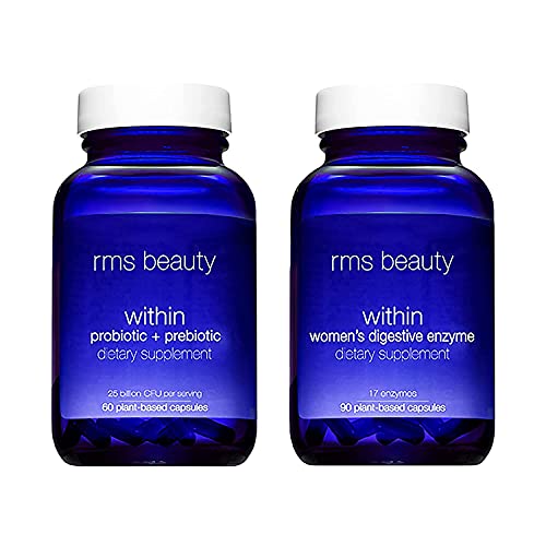 RMS Beauty Digestive Beauty Within Women's Supplements Duo - Probiotic + Prebiotic - Promotes Balanced Digestive Gut Health (60 Vegan Capsules) & Digestive Enzyme Multi-Enzyme Tablets (90 Capsules)