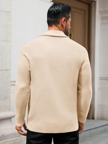 Runcati Mens Shawl Collar Cardigan Sweater Button Down Textured Knit Sweaters Casual Chunky Cardigan with Pockets3