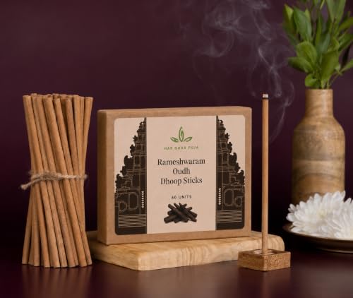 Image of Dhoop Sticks for Pooja, Rameshwaram Oud | 9cm Long, 60 Dhoop Sticks | Natural & Toxin-Free Dhoop Batti | Long Lasting Home Fragrance | Low Smoke & Low Ash