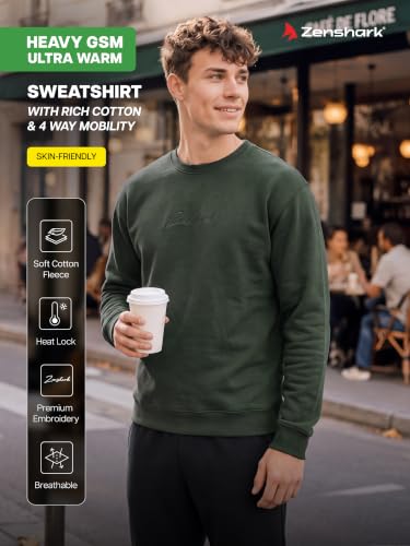 Image of ZENSHARK Oversized Winter Sweatshirt for Man | Round Neck Soft Cotton Poly-Blend Warm Winter Wear Sweatshirt | Breathable Shape Retaining Full Sleeve Sweatshirt for Men | Gym Casual