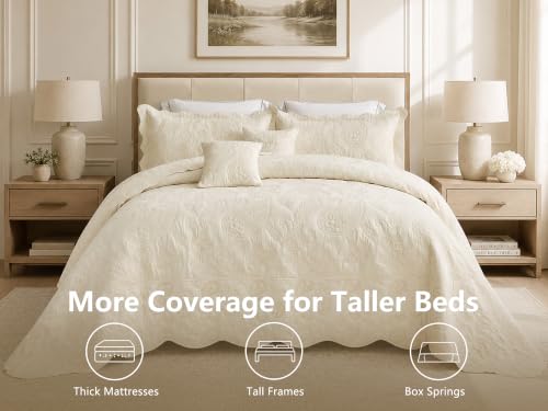 Image of HZ & HY Oversized King Bedspreads, Stitched Paisley, Ivory Yellow