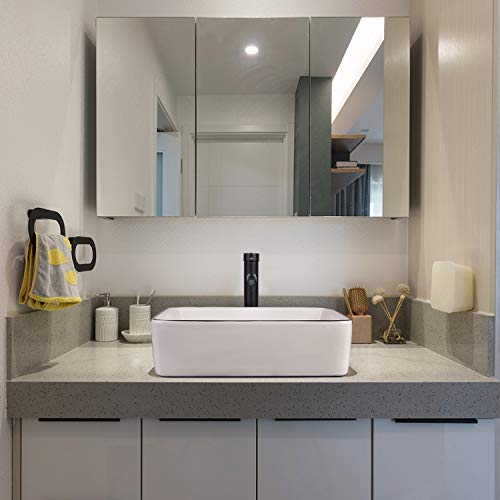 Puluomis White Ceramic Bathroom Sink, 19\" x 15\" Above Counter Porcelain Vessel Sink with Black Faucet and Pop up drain Combo, Rectangle