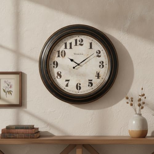 Image of Westclox Traditional Large Wall Clock Battery-Operated Clock for Living Room, Bedroom, Office | Ideal Housewarming Gift (20 Inch, Rustwood)