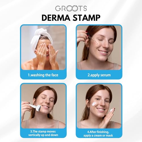 Image of GROOTS Derma Stamp for Hair Growth & Facial Spa | Titanium Coated Adjustable Needles 0.25mm to 3mm | 140 Microneedling Stamp for Skin Repair, Face, Hair & Beard Growth | Reduces Acne Scars | Safe & Effective To Use