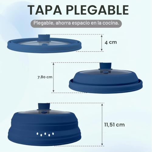 Miniatura 3 de Cubierta De Microondas Para Alimentos, Cubierta Plegable De Vidrio Para Microondas De 9.8 Pulgadas Con Asa, Cubierta De Silicona Para Salpicaduras De Microondas Para Olla, Plato Y Tazón Negro Azul