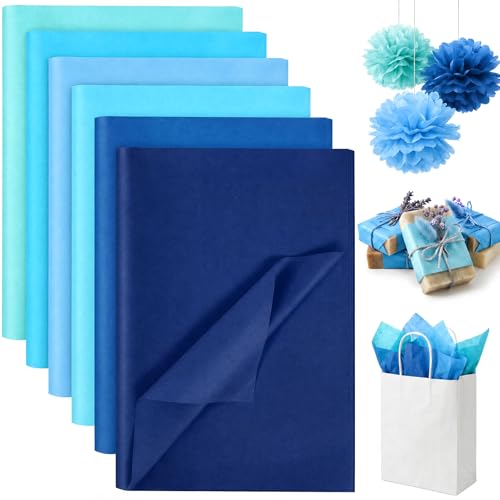 VGOODALL 450 Sheets Blue Tissue Paper 11.58 Inch Gift Wrapping Paper Bulk for Graduation Birthday Decor DIY Project Crafts 6 Colors