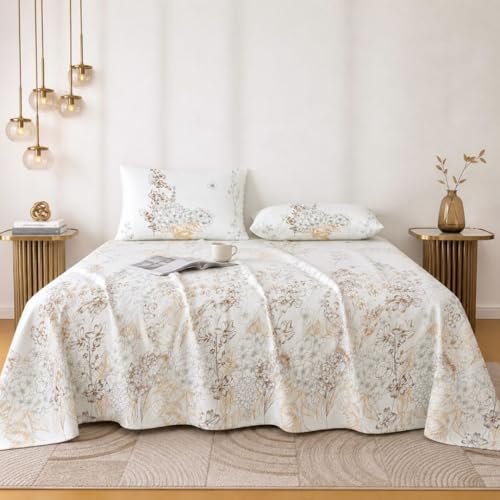 Image of Jaipur Weaves Double Bed Cotton Bedsheet Queen Size 90x108, 100% Pure Cotton Bed Sheet with 2 Pillow Covers, 240 TC Soft Breathable Floral Design - (Brown, Queen)