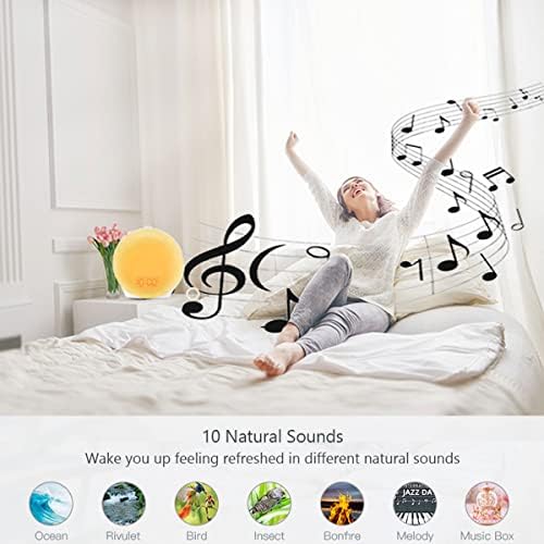 Smart Sunrise Alarm Clock Full Screen Wake Up Light Sunrise and Sunset Simulation 14 Colors Bedside Sun Lamp Portable Sun Light Alarm 10 Natural Sounds Dual Alarms Snooze FM Radio for Heavy Sleeper