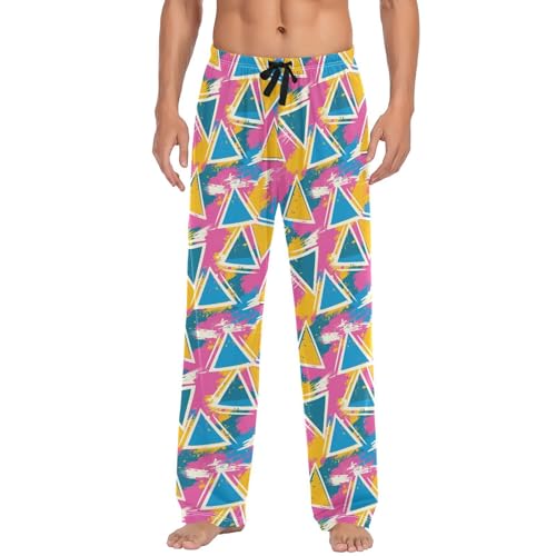 Vdsrup Men's Pajama Pants Triangles Colorful Pajama Pants for Men PJs Bottoms Drawstring Pockets Sleep Lounge Pants S