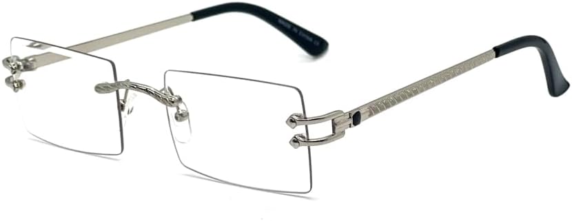 Men's Silver Metal Wire Frame Vintage Rectangle Retro Rimless Square Clear Lens Rectangular Frameless Luxury Fashion Eyeglasses Hip Hop Glasses For Men - Image 2