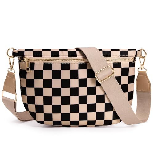 KALIDI Checkered Crossbody Bags for Women Bum Bag Travel Nylon Fanny Packs